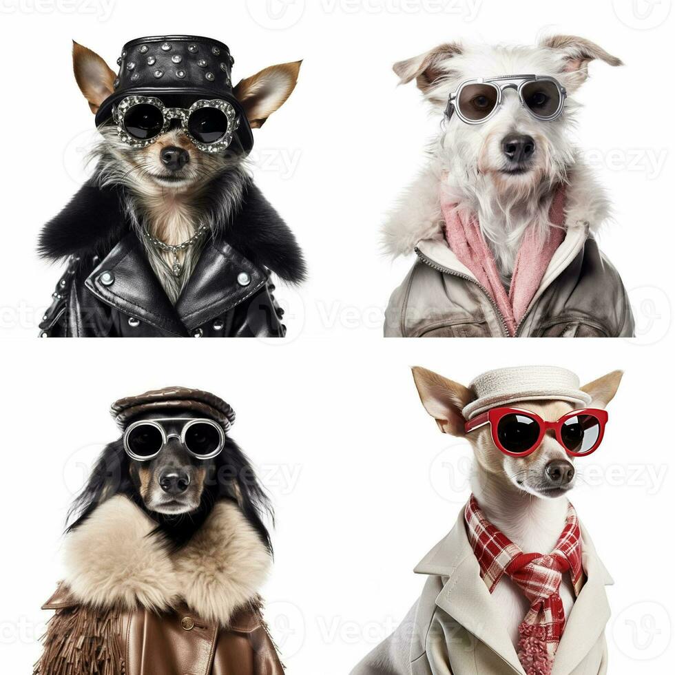 Fashion dogs portraits isolated on white background, created with generative AI photo