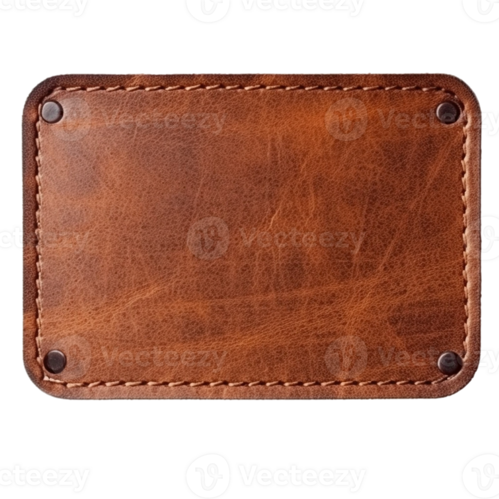 Blank brown leather label isolated on transparent background, created with generative AI png