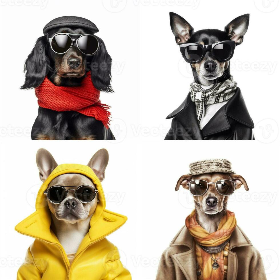 Fashion dogs portraits isolated on white background, created with generative AI photo