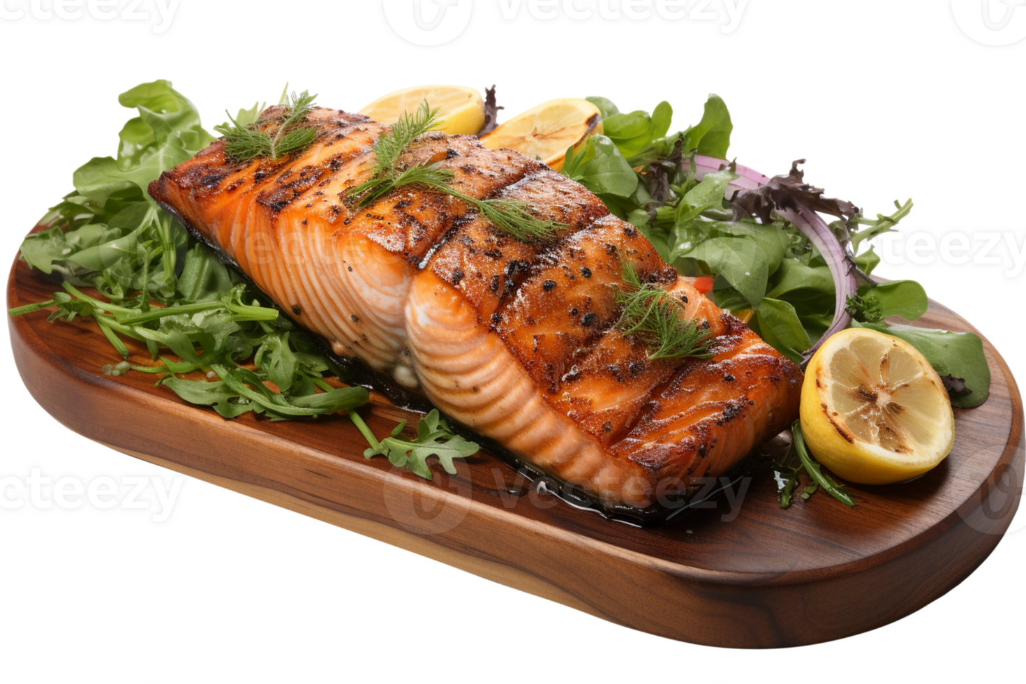Grilled salmon steak isolated on transparent background, created with generative AI png