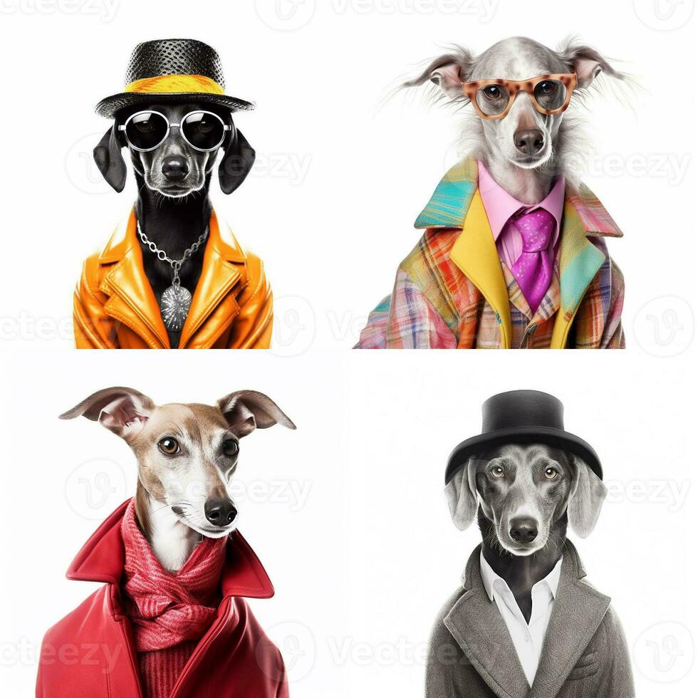 Fashion dogs portraits isolated on white background, created with generative AI photo