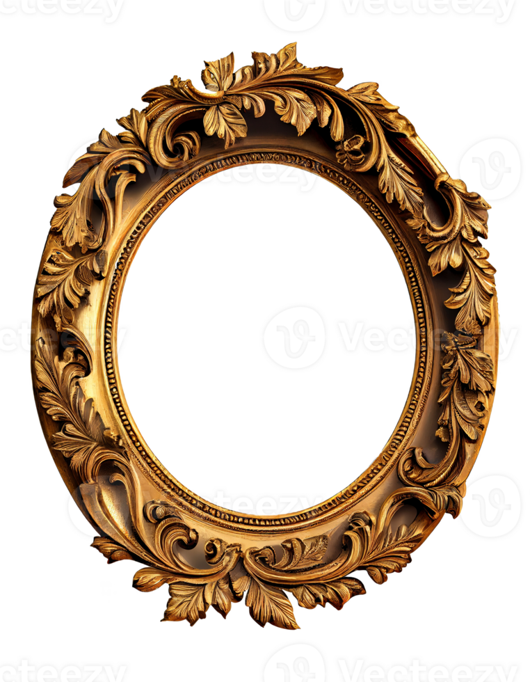 Antique gold picture frame isolated on transparent background, created with generative AI png