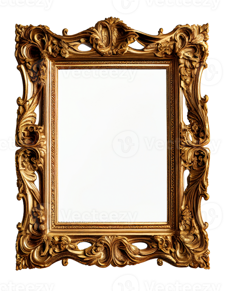 Antique gold picture frame isolated on transparent background, created