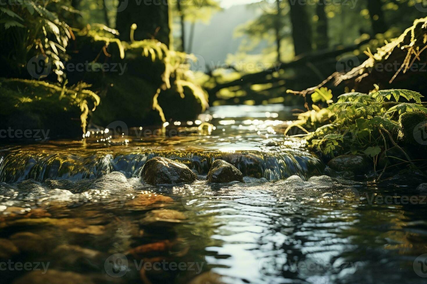 Fresh mountain stream, created with generative AI photo