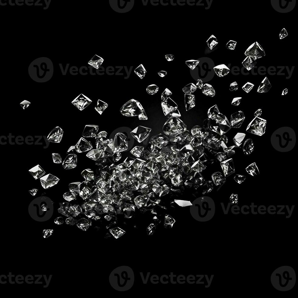 Falling diamonds on black background, created with generative AI photo