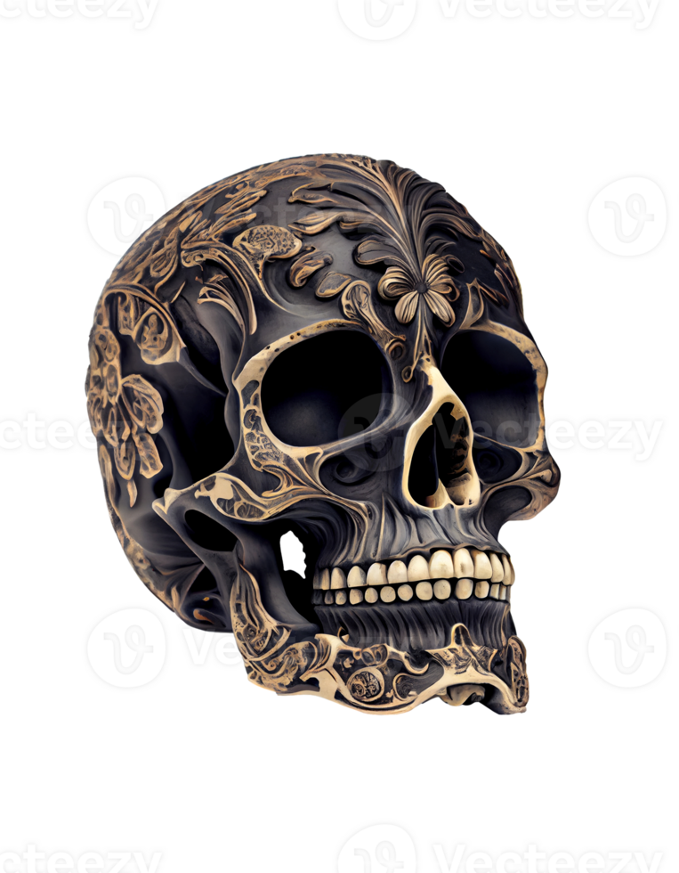 Victorian style skull isolated on transparent background, created with generative AI png