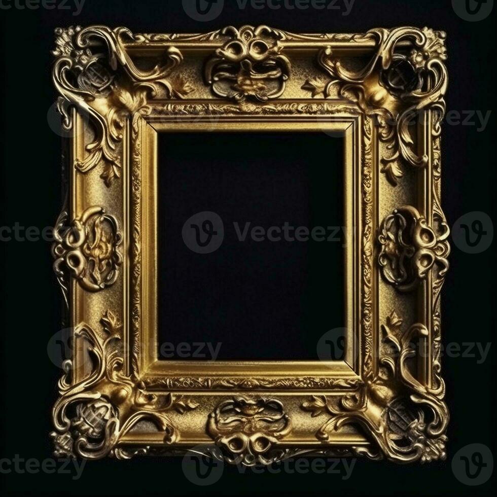 Medieval empty golden picture frame, created with generative AI photo