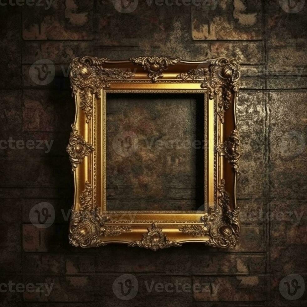Medieval empty golden picture frame, created with generative AI photo