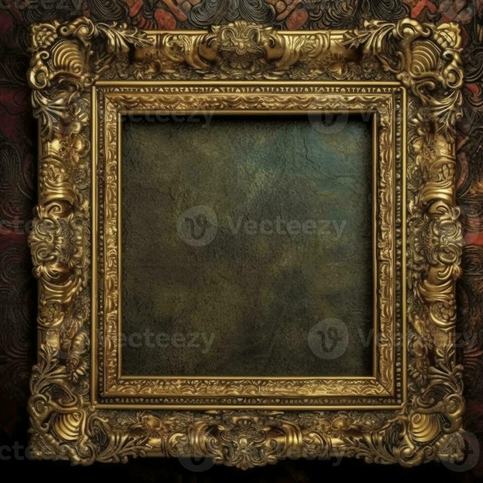 Medieval empty golden picture frame, created with generative AI photo