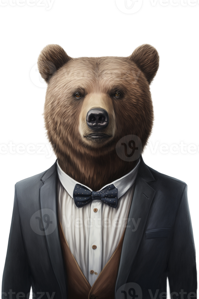 Bear dressed in formal business suit on transparent background, created with generative AI png