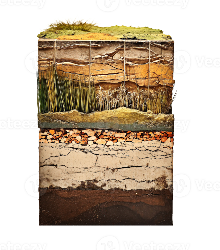 Stratigraphic section of soil with layers isolated on transparent background, created with generative AI png