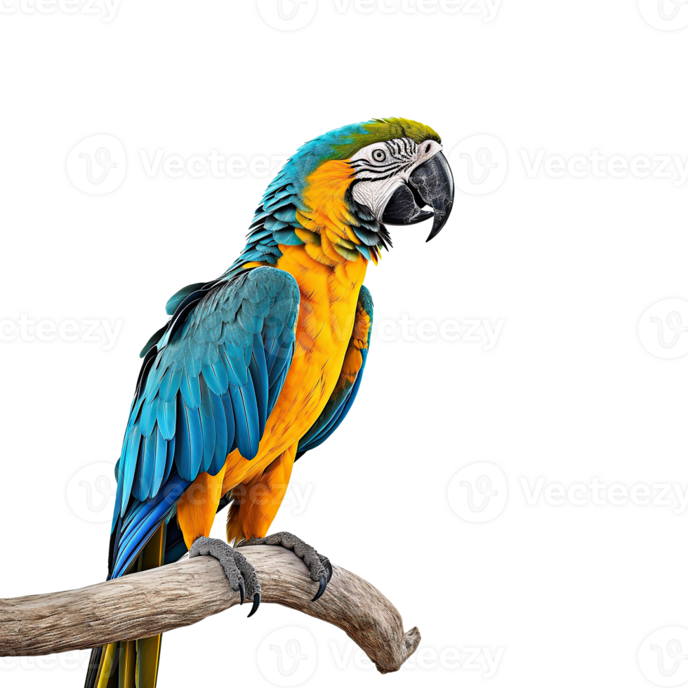 Blue and yellow macaw isolated on transparent background, created with generative AI png