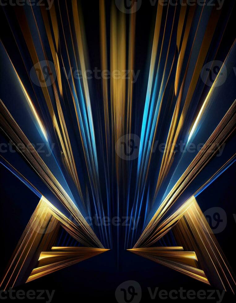 Dark neon background with blue and gold rays, created with generative AI photo