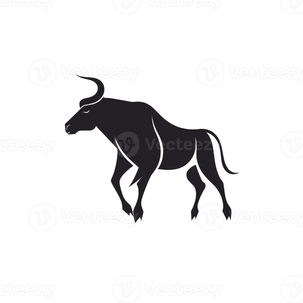 Simple flat logo design of a black bull isolated on transparent background, created with generative AI png