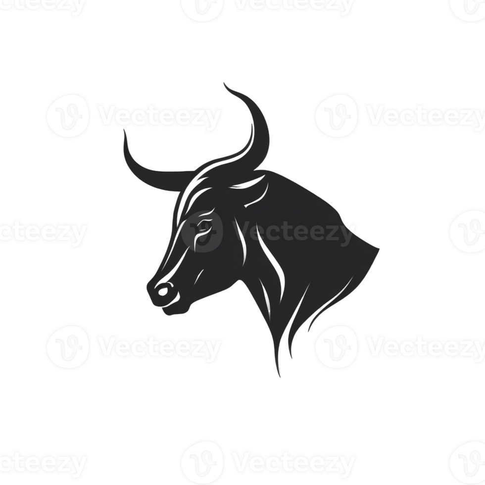 Simple flat logo design of a black bull isolated on transparent background, created with generative AI png