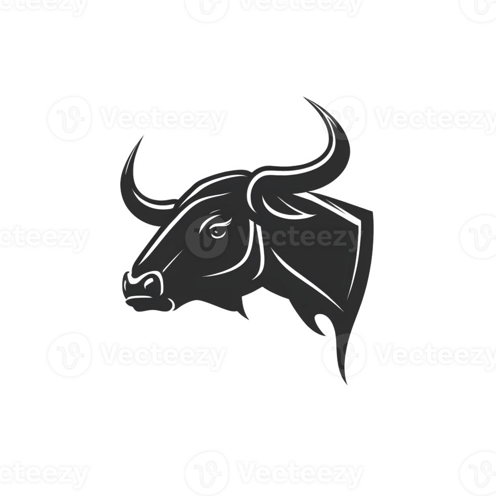 Simple flat logo design of a black bull isolated on transparent background, created with generative AI png