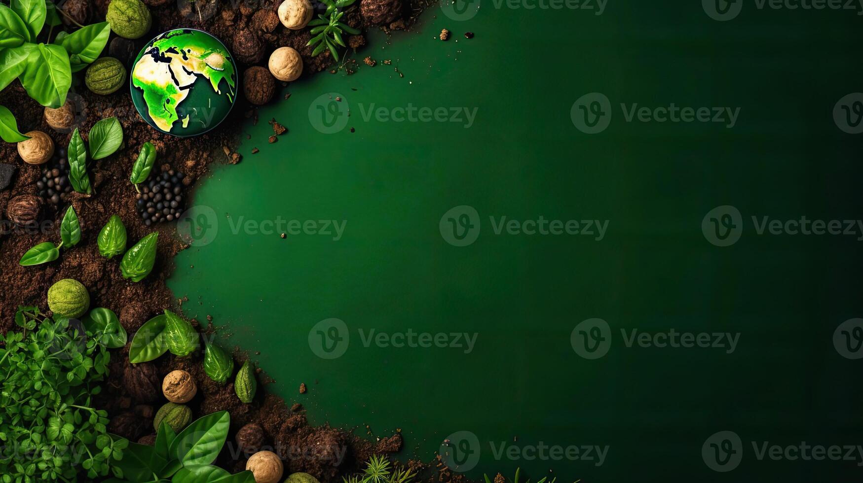 Earth Day concept design of plants, plant seeds and miniature earth for banner background, photo