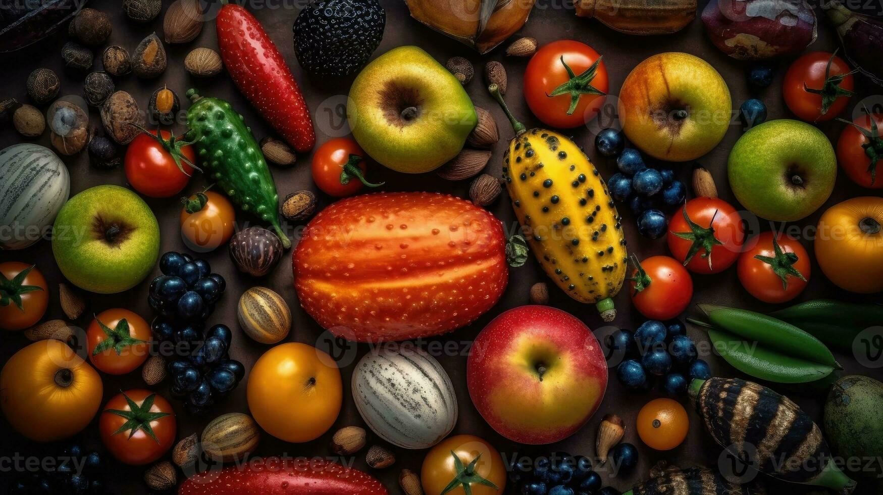 parte superior ver variedad de Fresco Fruta con brillante colores, ai generativo foto