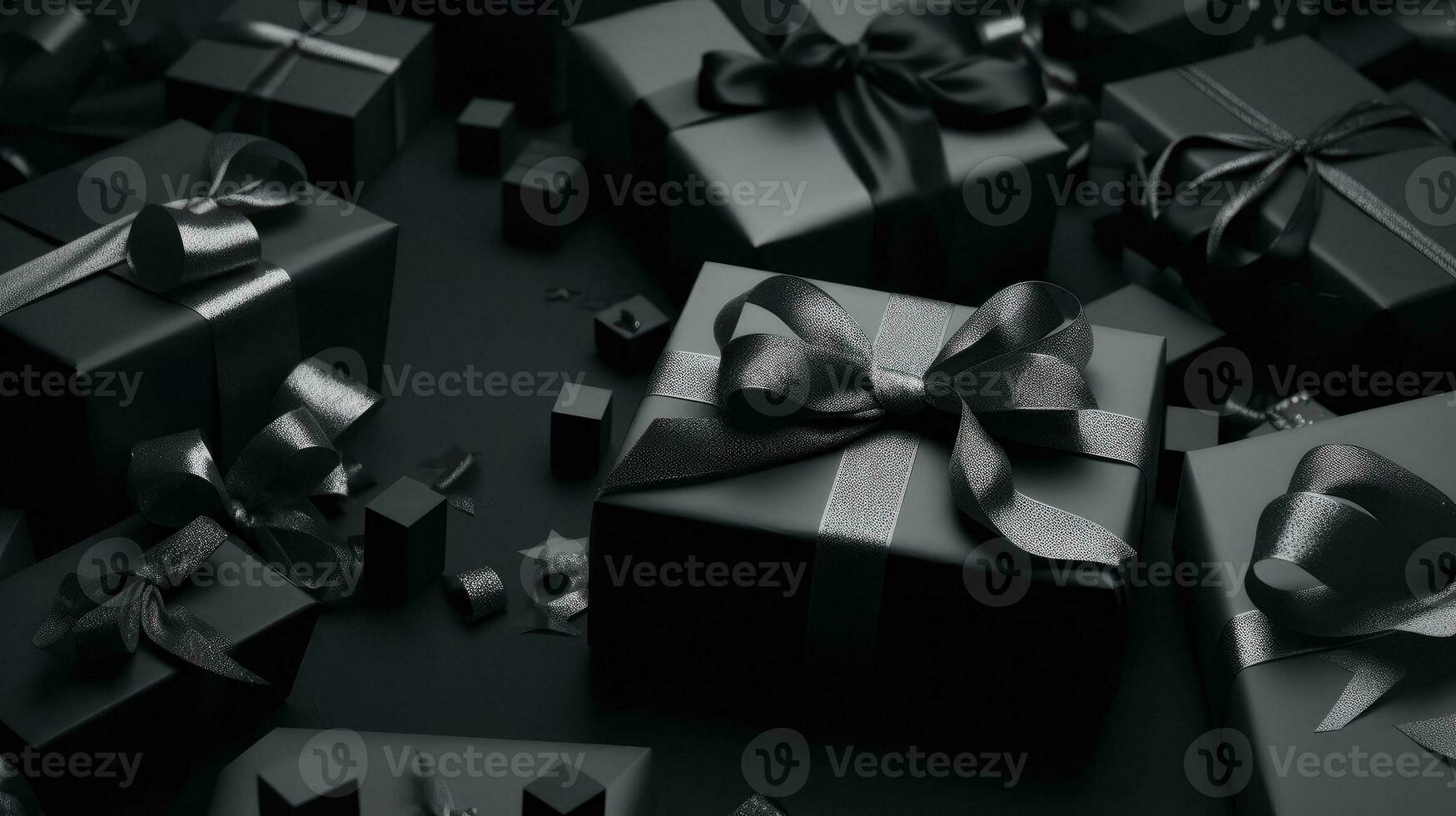 Black Friday day banner background with gift box and black tape, AI Generative photo