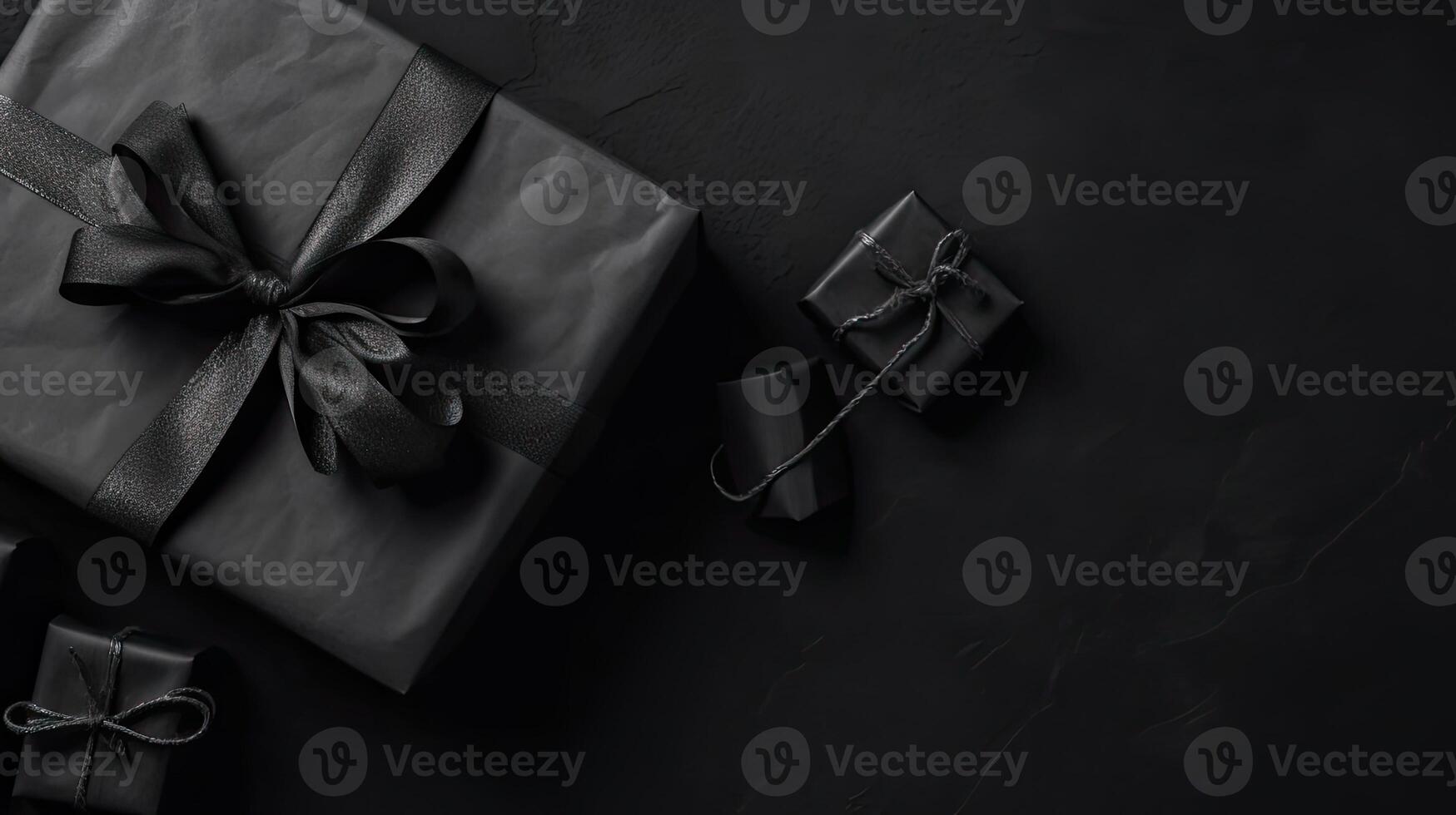 concept design of gift box and black tape on black background, AI Generative photo