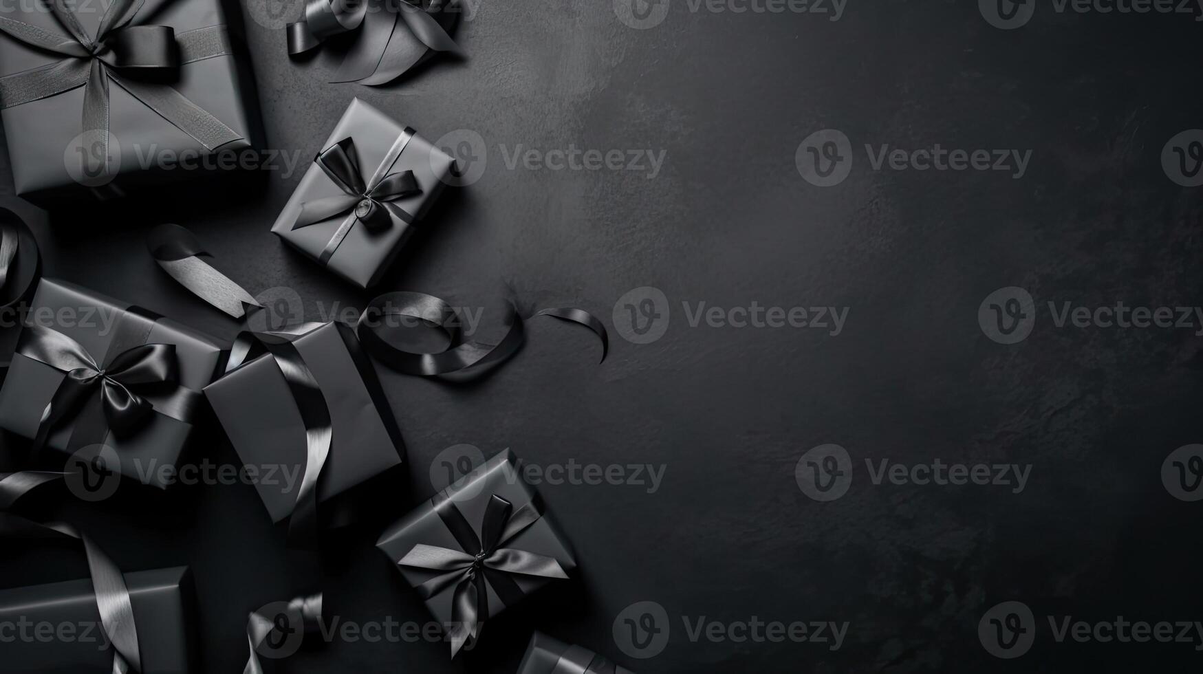 Black Friday sale with gift box and black tape on black background, AI Generative photo