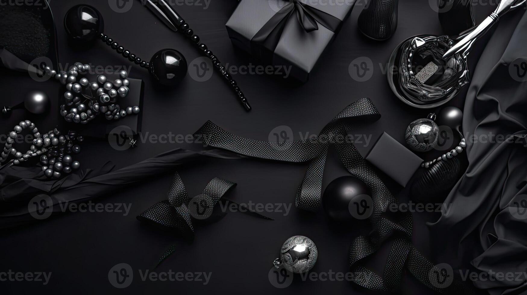 Black Friday sale with gift box and black tape on black background, AI Generative photo