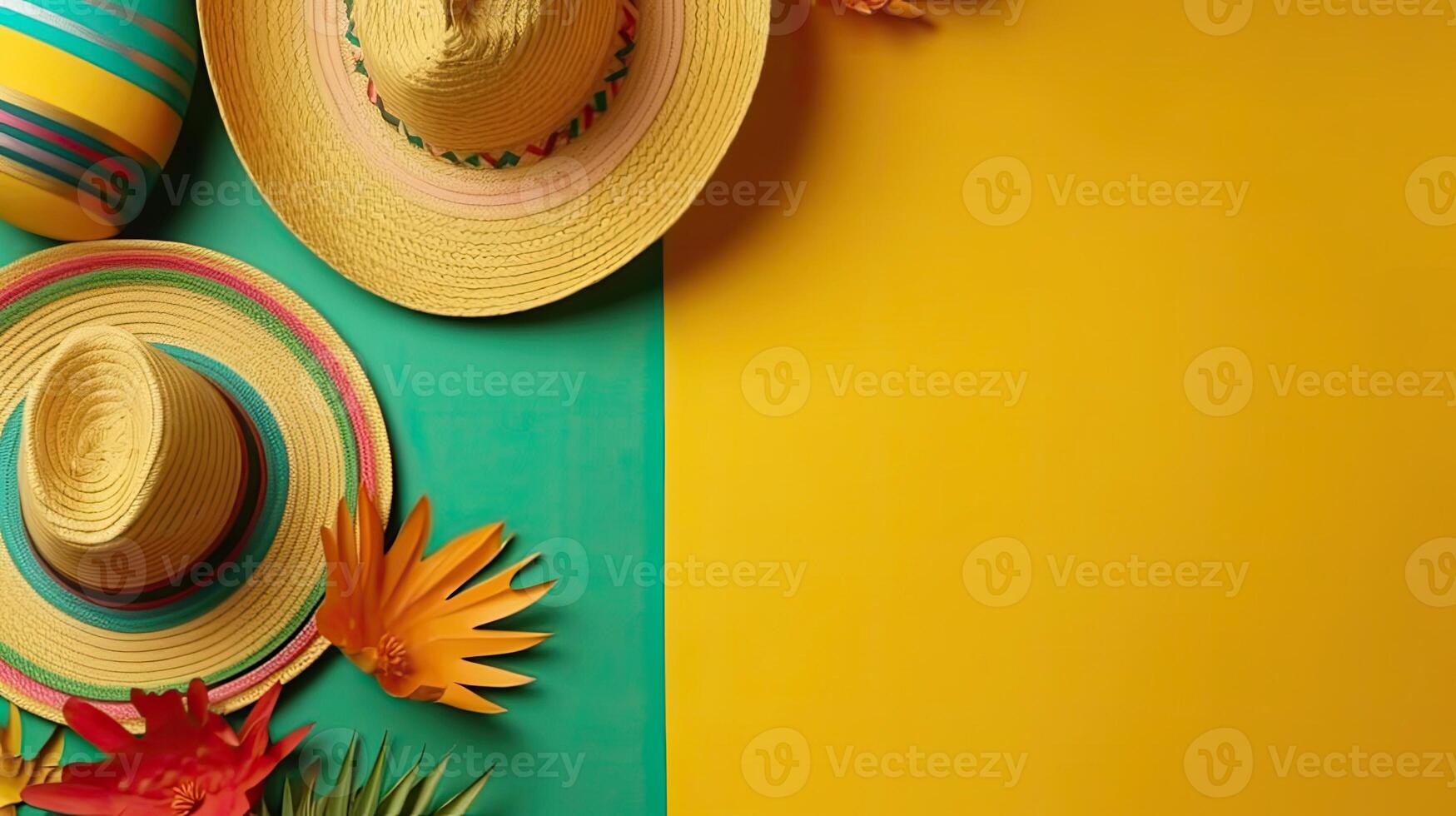 Cinco De Mayo banner concept design of Round hat ornament for banner background, photo