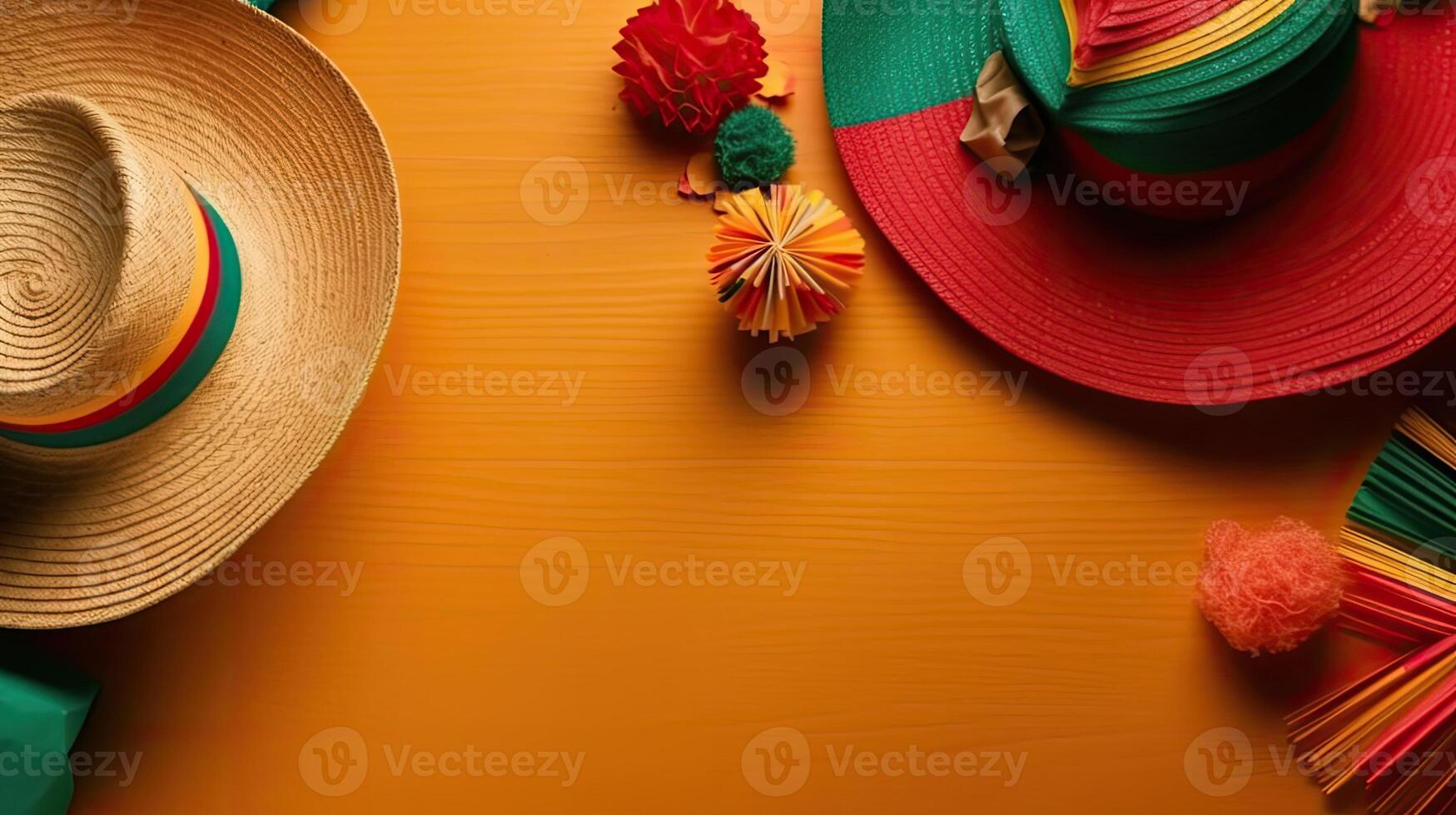 Cinco de Mayo banner background with a Round hat and Cinco de mayo ornament on, photo