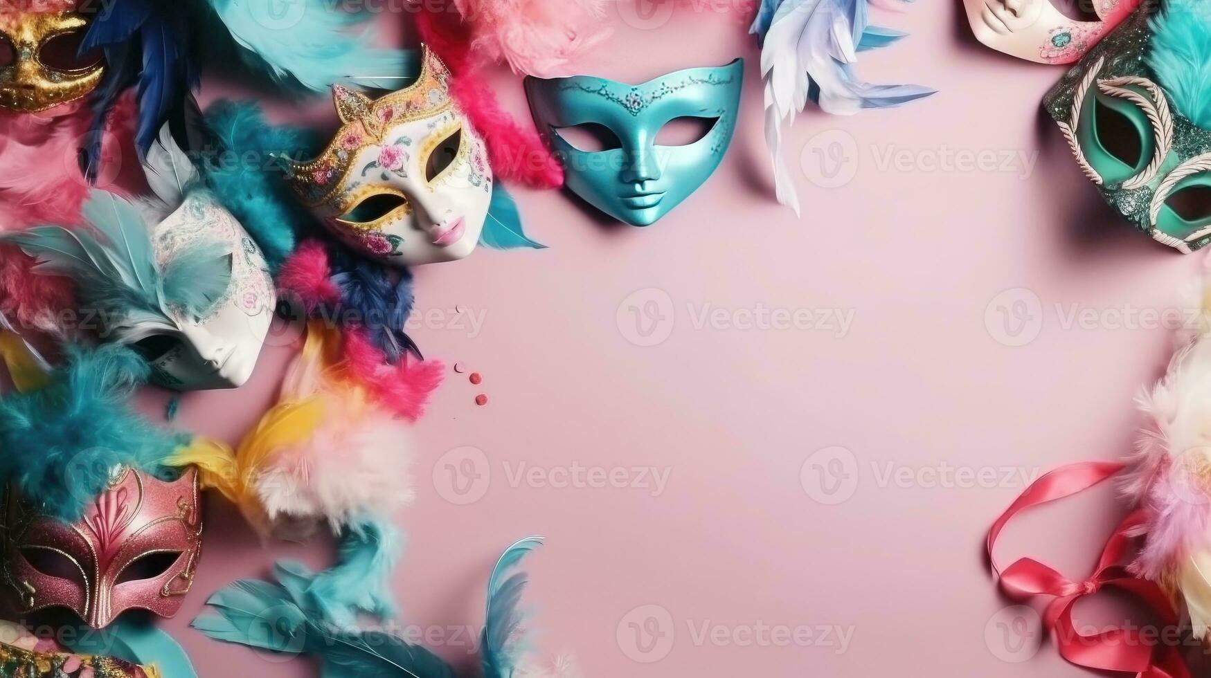 concept design of carnival masks, and carnival ornaments on pastel background, AI Generative photo