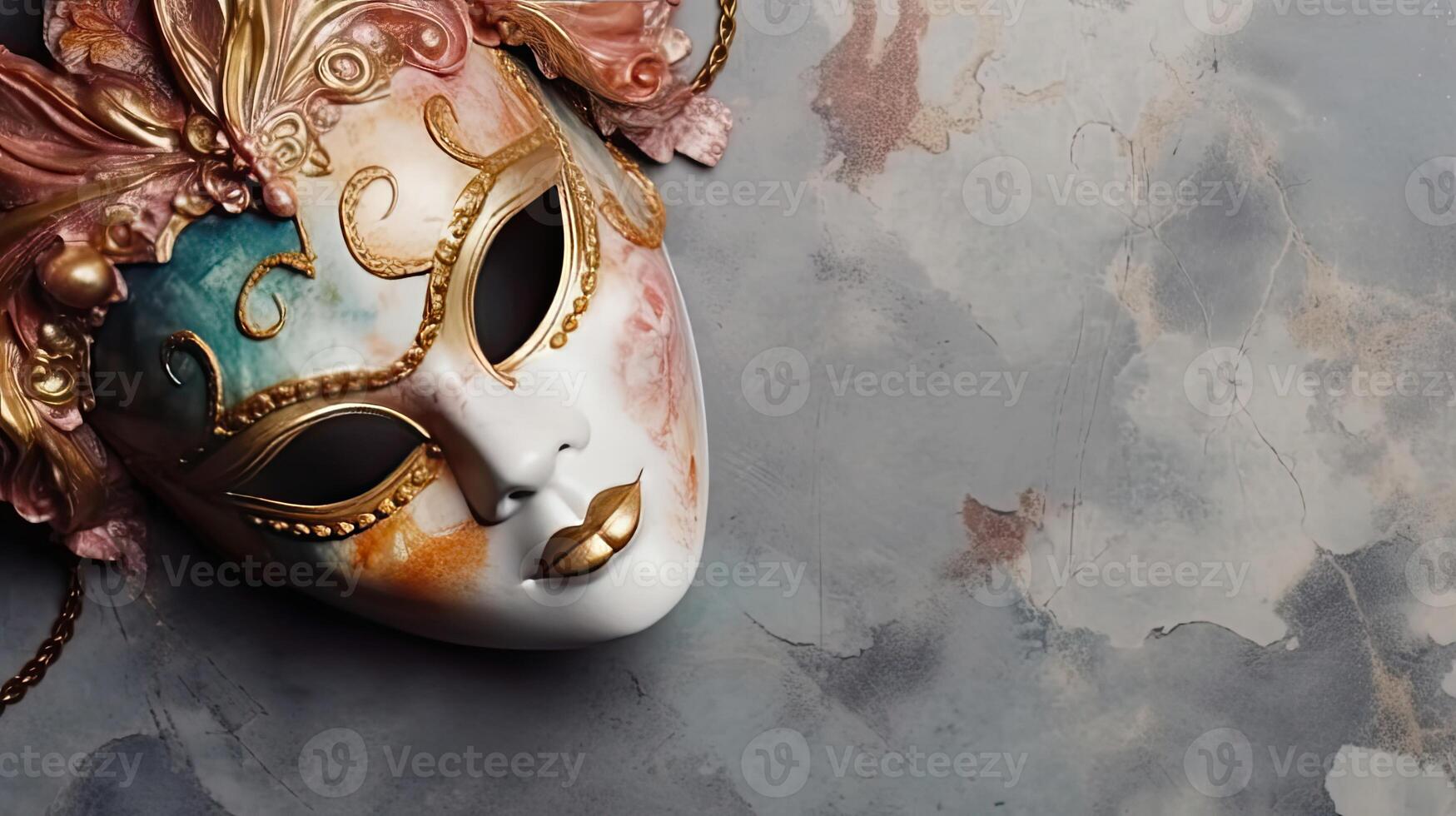 Carnival banner Top view concept design of carnival masks, and carnival ornaments, photo