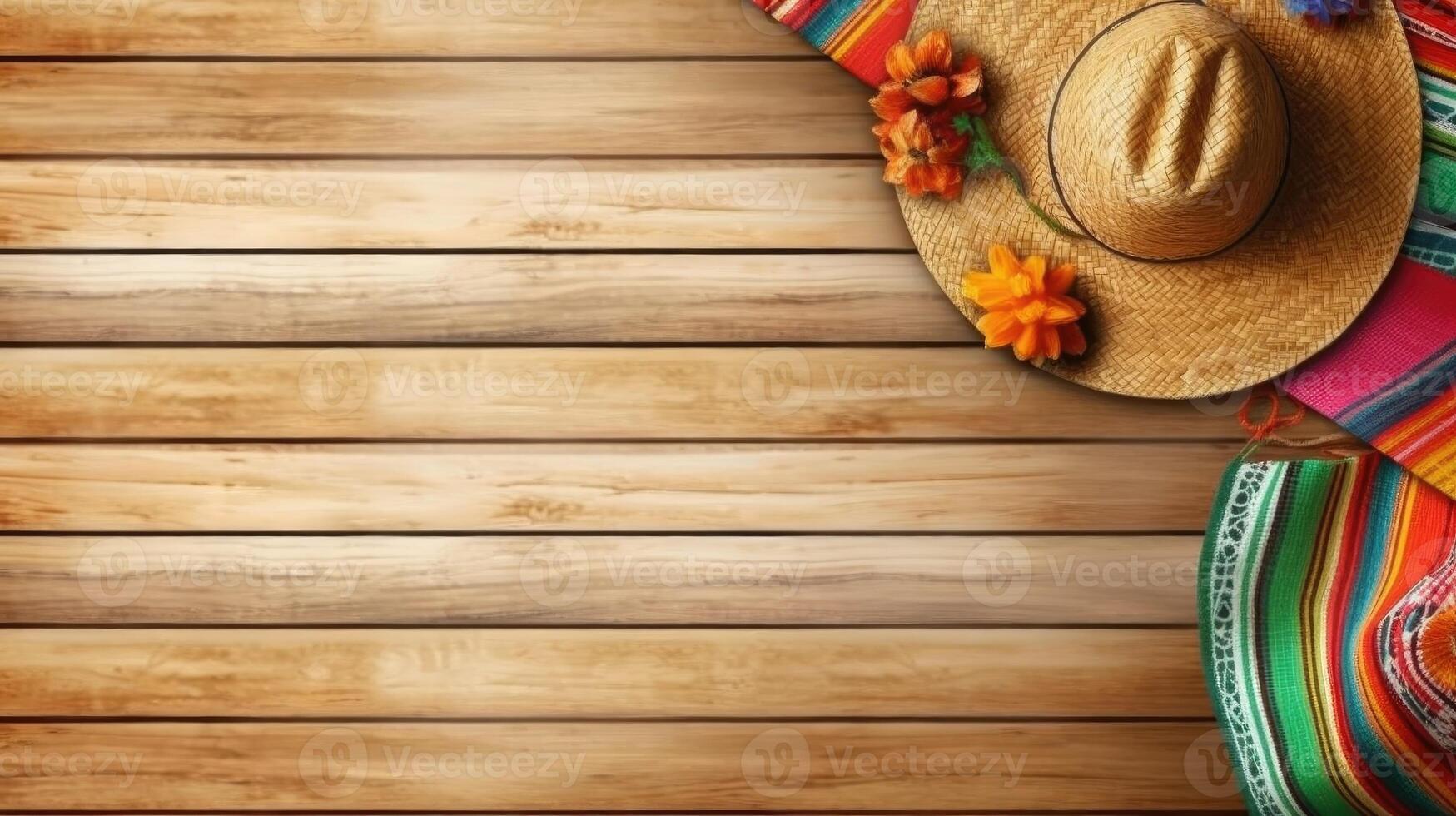 Top View Cinco De Mayo Banner on wood background, photo