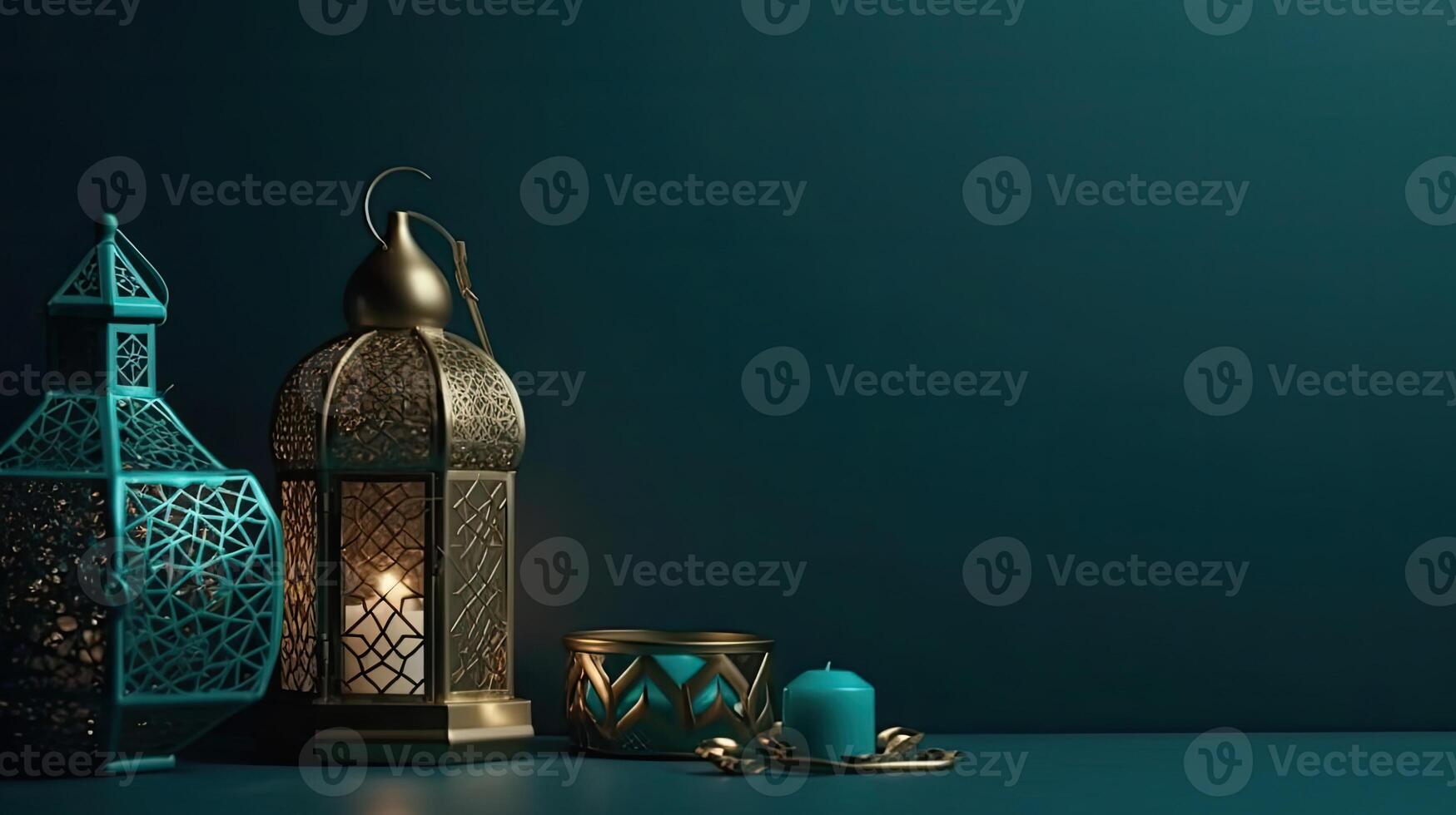 Side View of Ramadan banner concept design of Ramadan lights on pastel background, photo