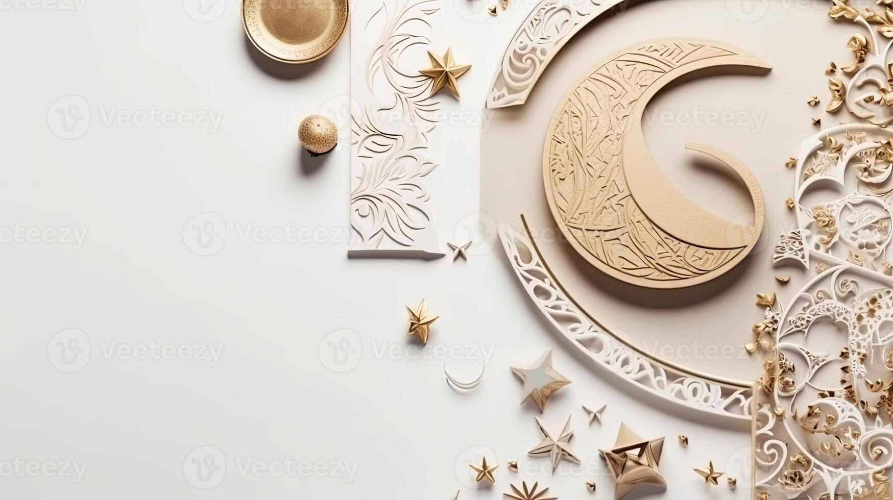 Top View of Ramadan banner concept design on pastel background, photo