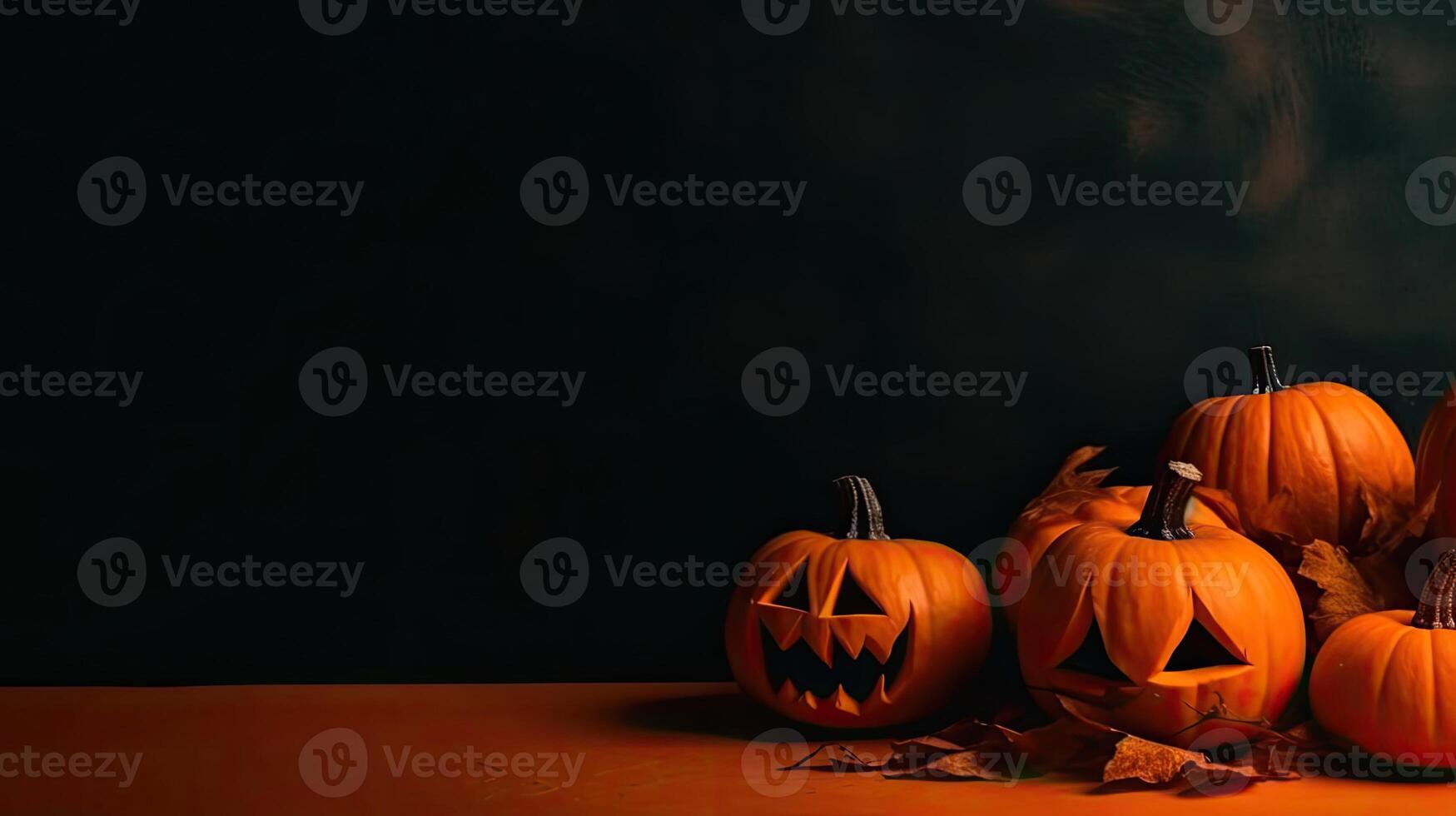 A Bunch of orange pumpkins on spooky background for Halloween banner, AI Generative photo