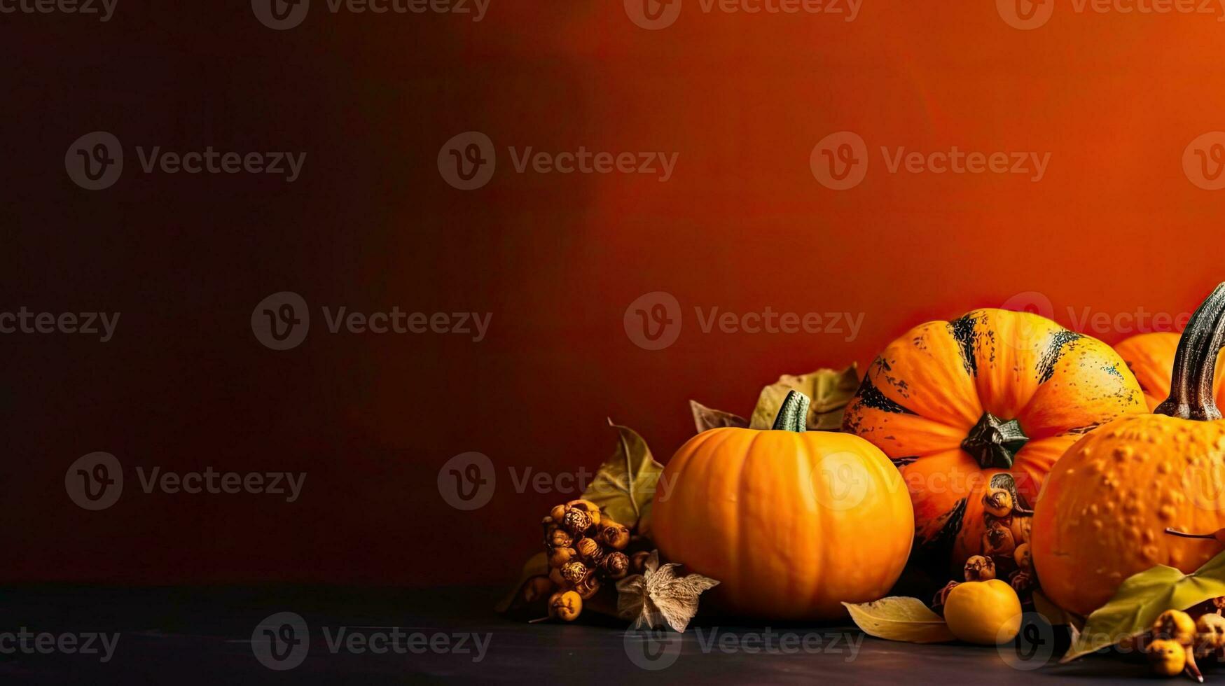 Halloween Day with bunch of orange pumpkins on spooky background, AI Generative photo