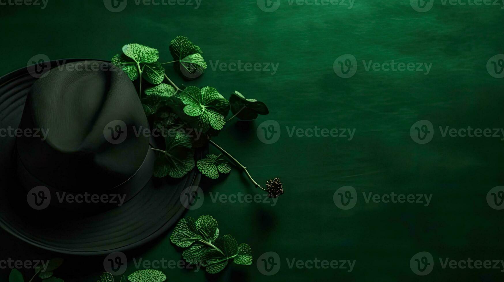 Concept design of green hat and green leaves on green pastel background for St Patrick's, AI Generative photo