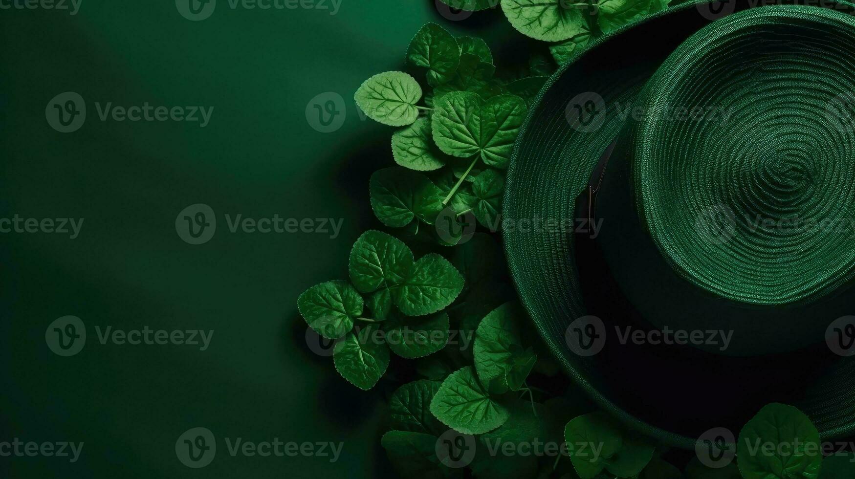 Concept design of green hat and green leaves on green pastel background for St Patrick's, AI Generative photo