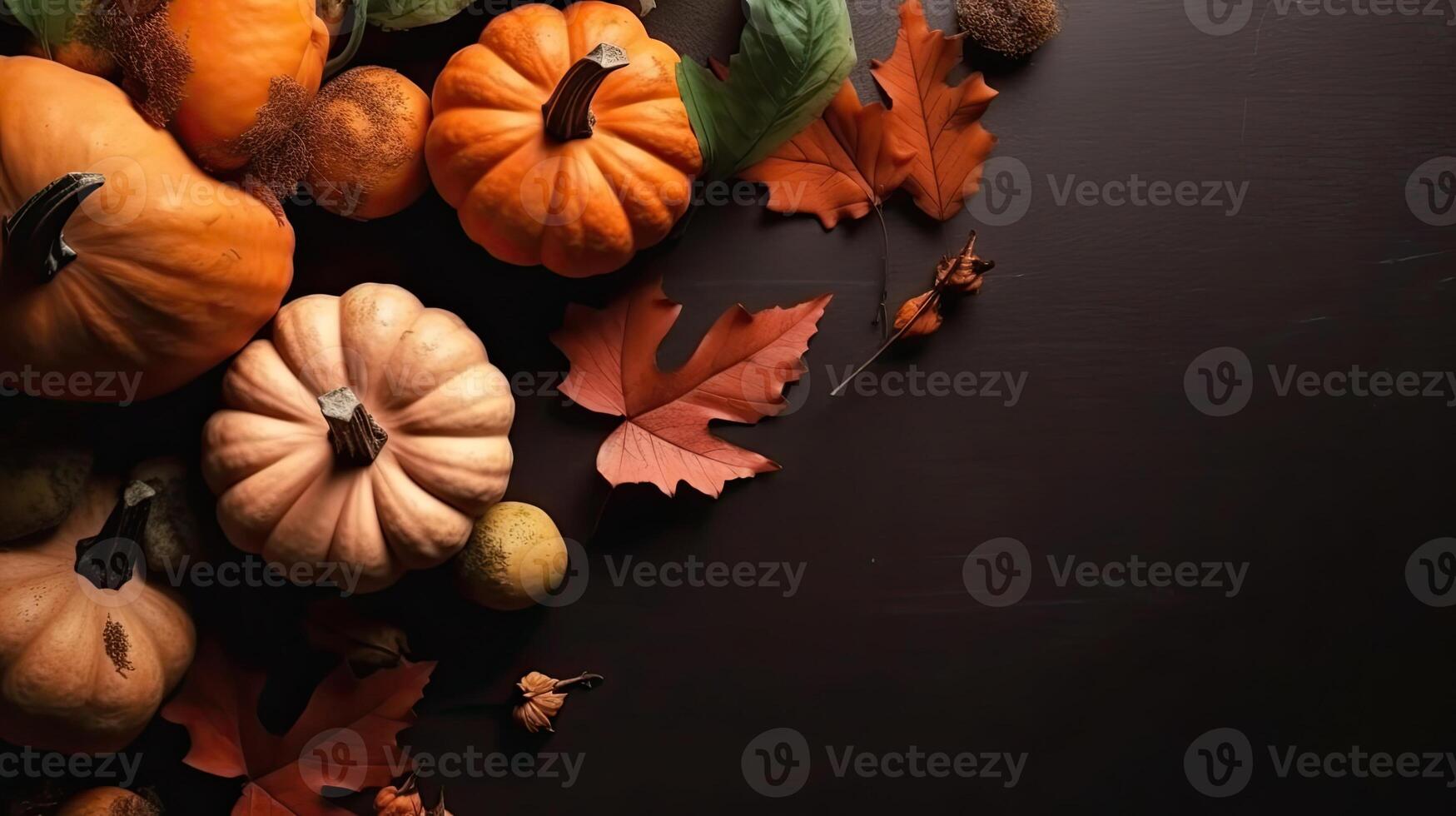 Thanksgiving Day Banner on brown wood table background, photo