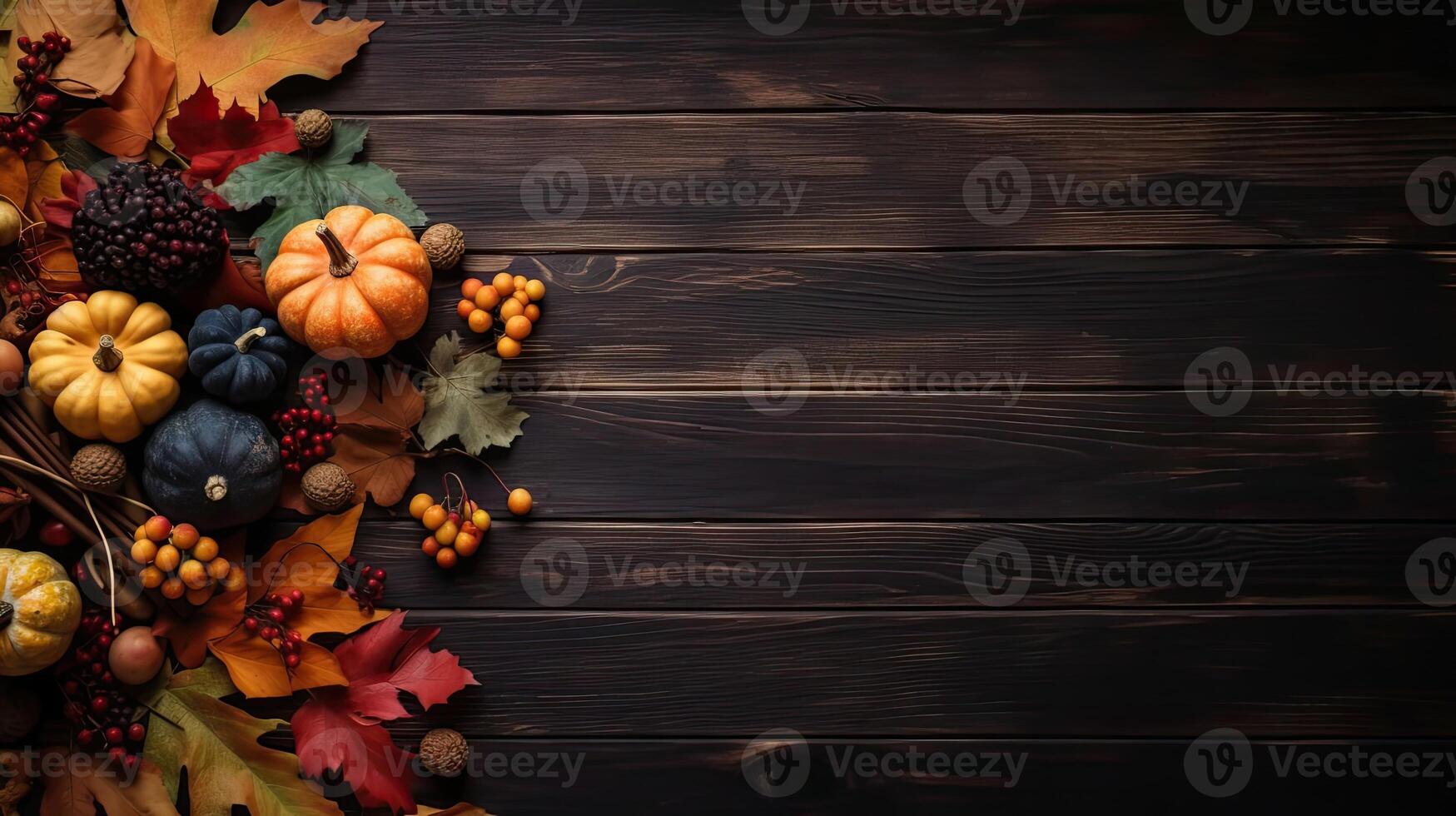 Thanksgiving Day Banner on brown wood table background, photo