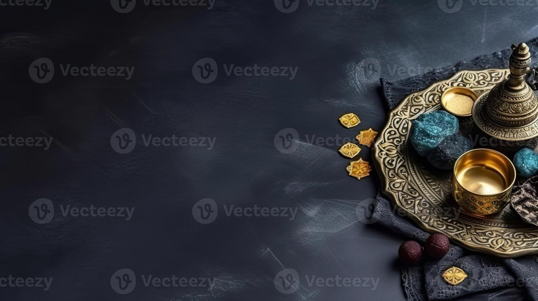 Ramadan banner concept design of Ramadan food on pastel background, AI Generative photo