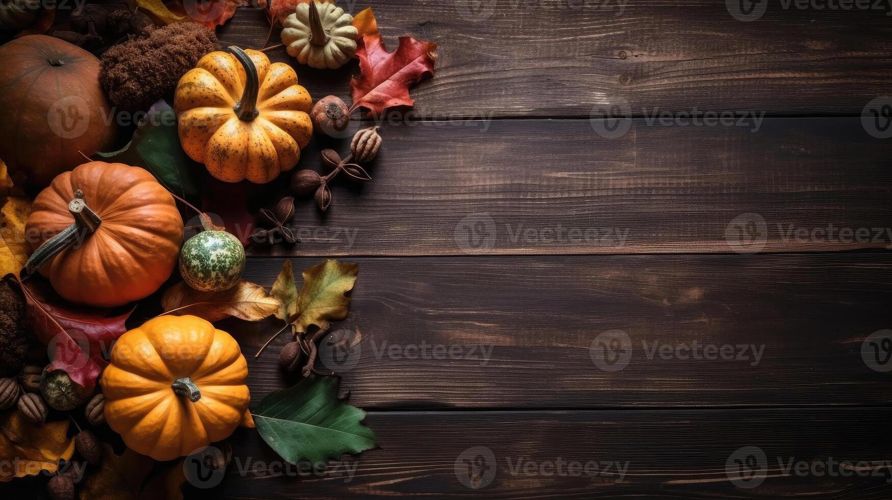 Thanksgiving Day Banner Background with pumpkin and leaf ornaments, photo