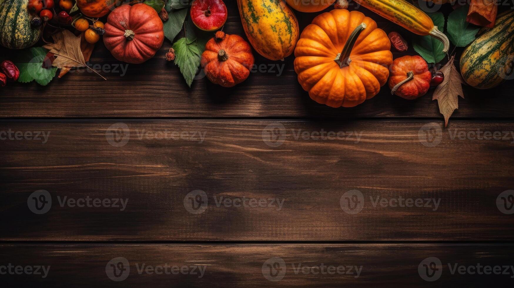 Thanksgiving Day Banner Background with pumpkin and leaf ornaments, photo
