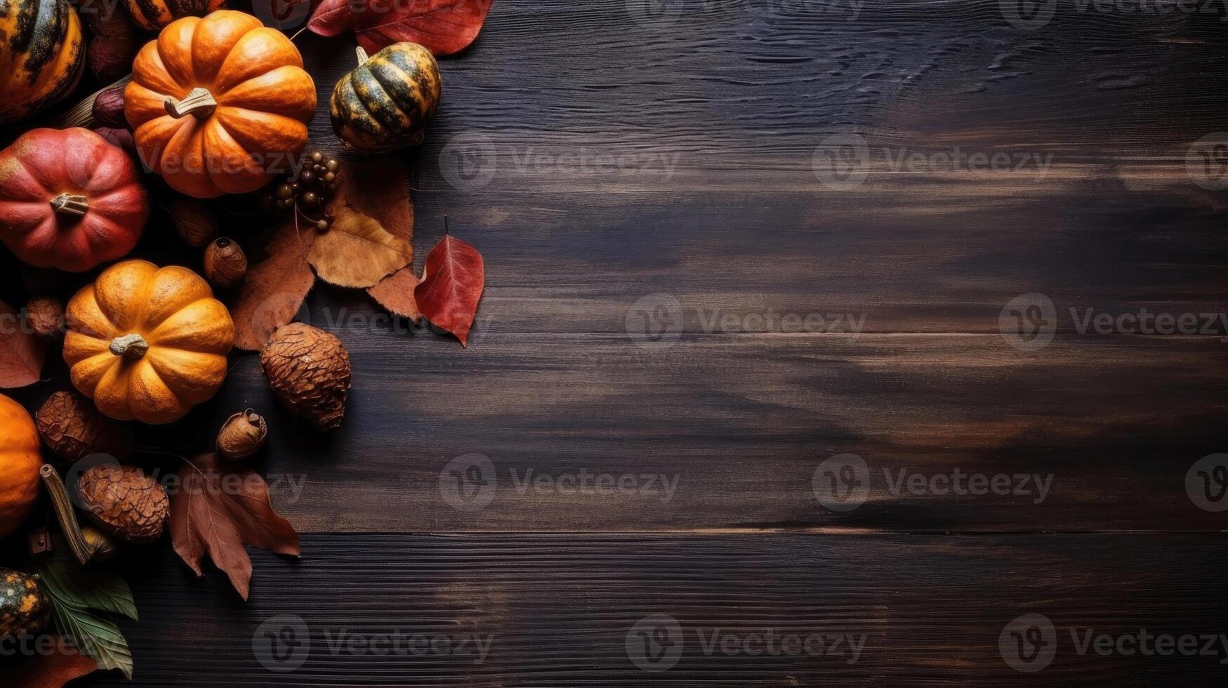 Thanksgiving Day Banner Background with pumpkin and leaf ornaments, photo
