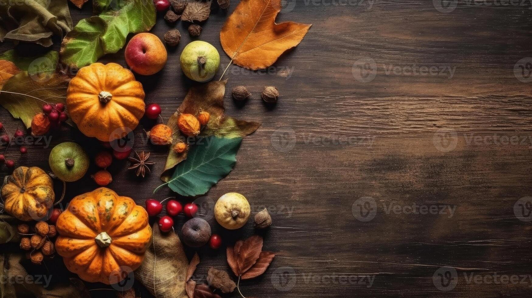 Thanksgiving Day Banner on brown wood table background, photo