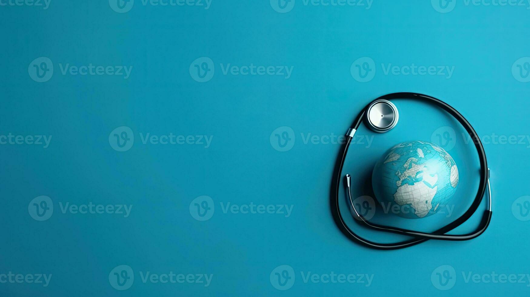 World Health Day background with stethoscope and miniature earth on blue background, AI Generative photo