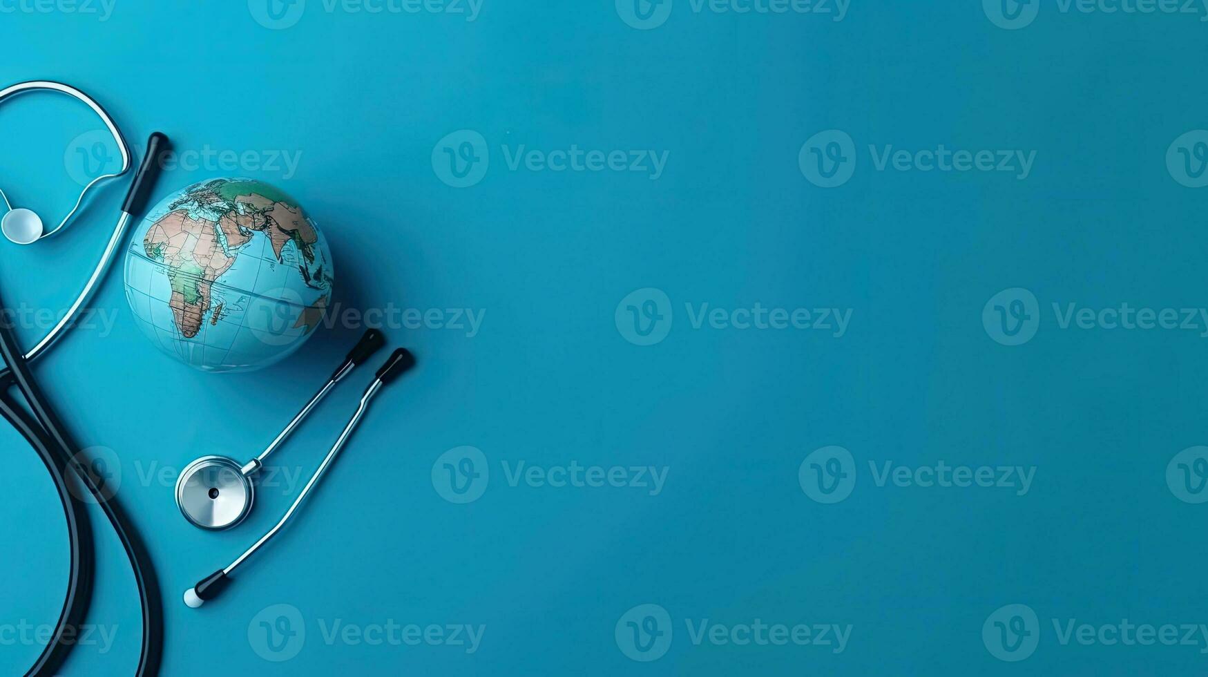 World Health day design of a stethoscope and miniature earth for banner background, AI Generative photo