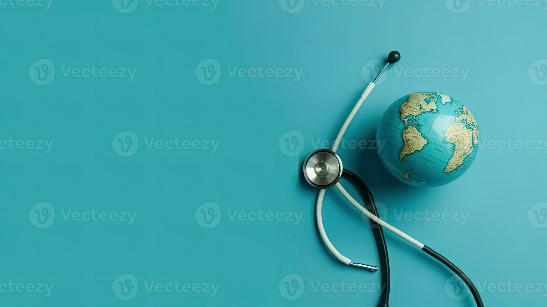 World Health day design of a stethoscope and miniature earth for banner background, AI Generative photo