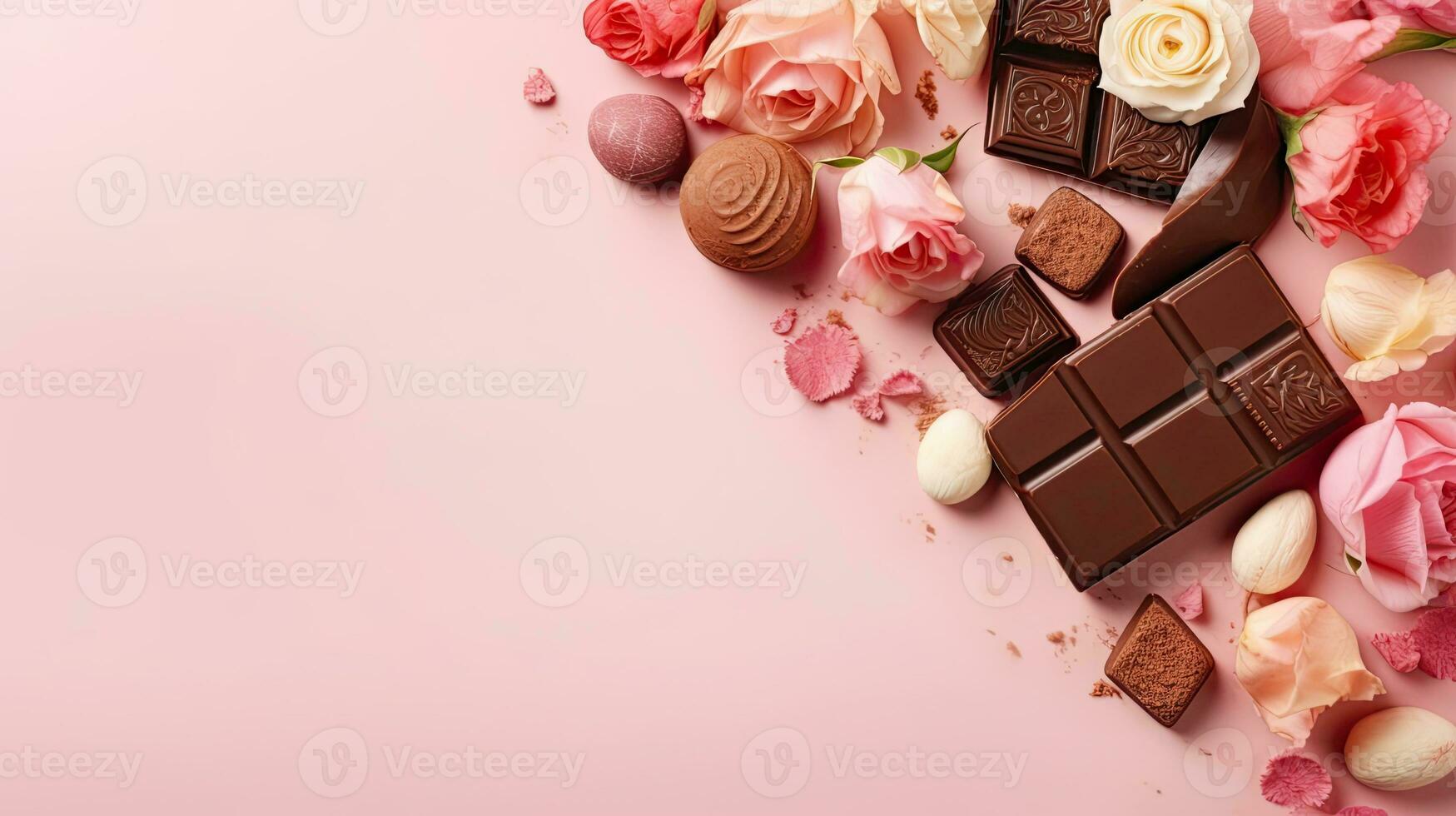 chocolate and pink flower sprinkles for Valentine day sale banner, AI  Generative 26855256 Stock Photo at Vecteezy