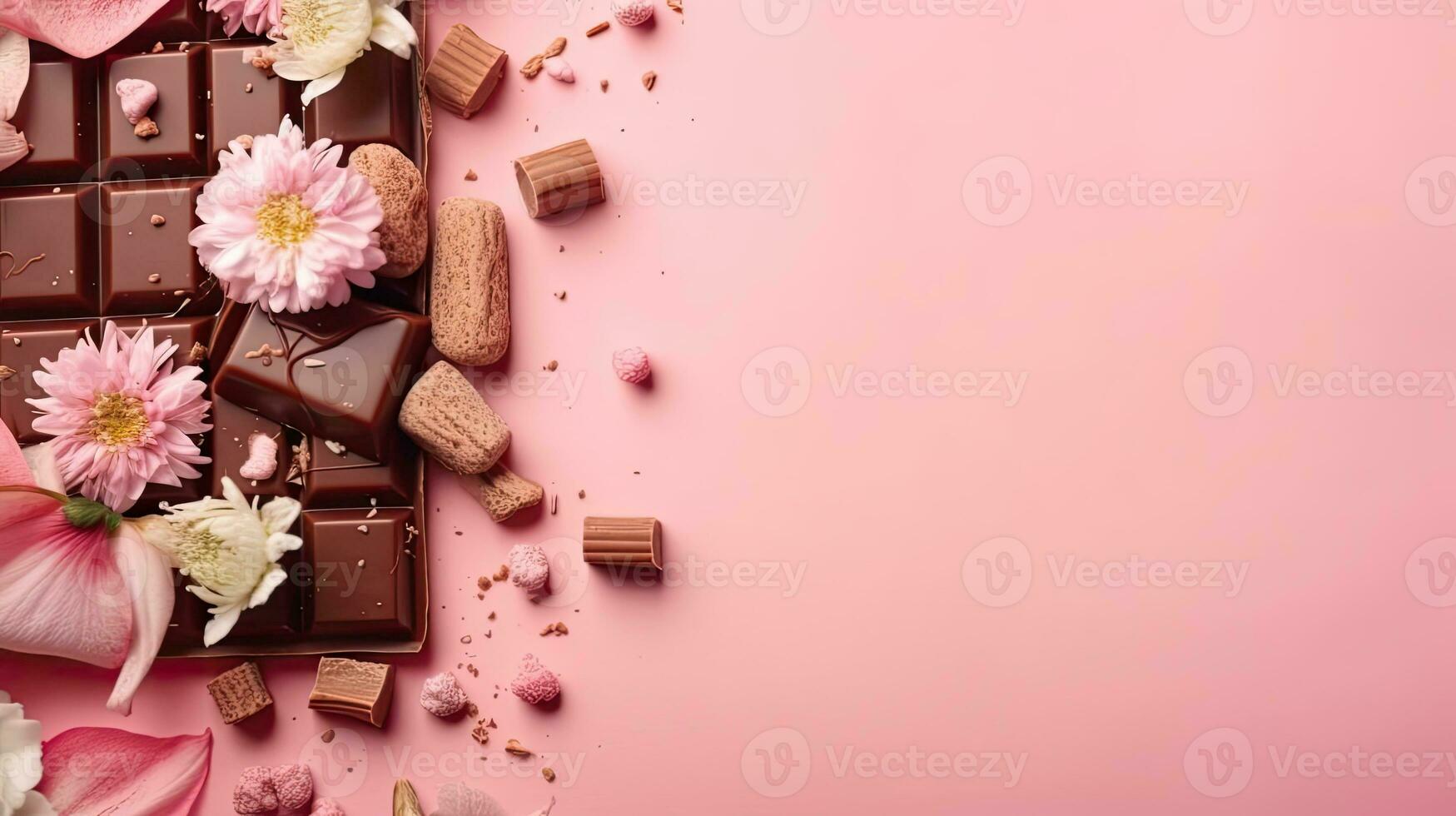 chocolate and pink flower sprinkles for Valentine day sale banner, AI  Generative 26855256 Stock Photo at Vecteezy