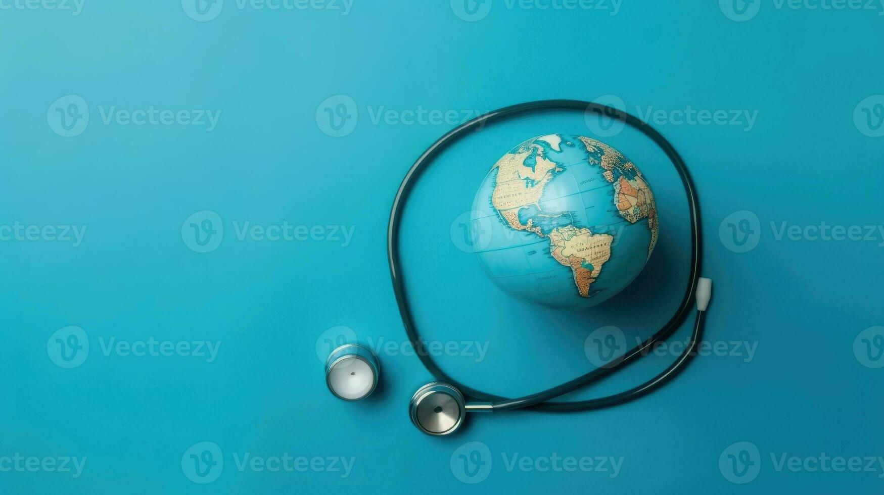 design of a stethoscope and miniature earth for World Health day banner, AI Generative photo